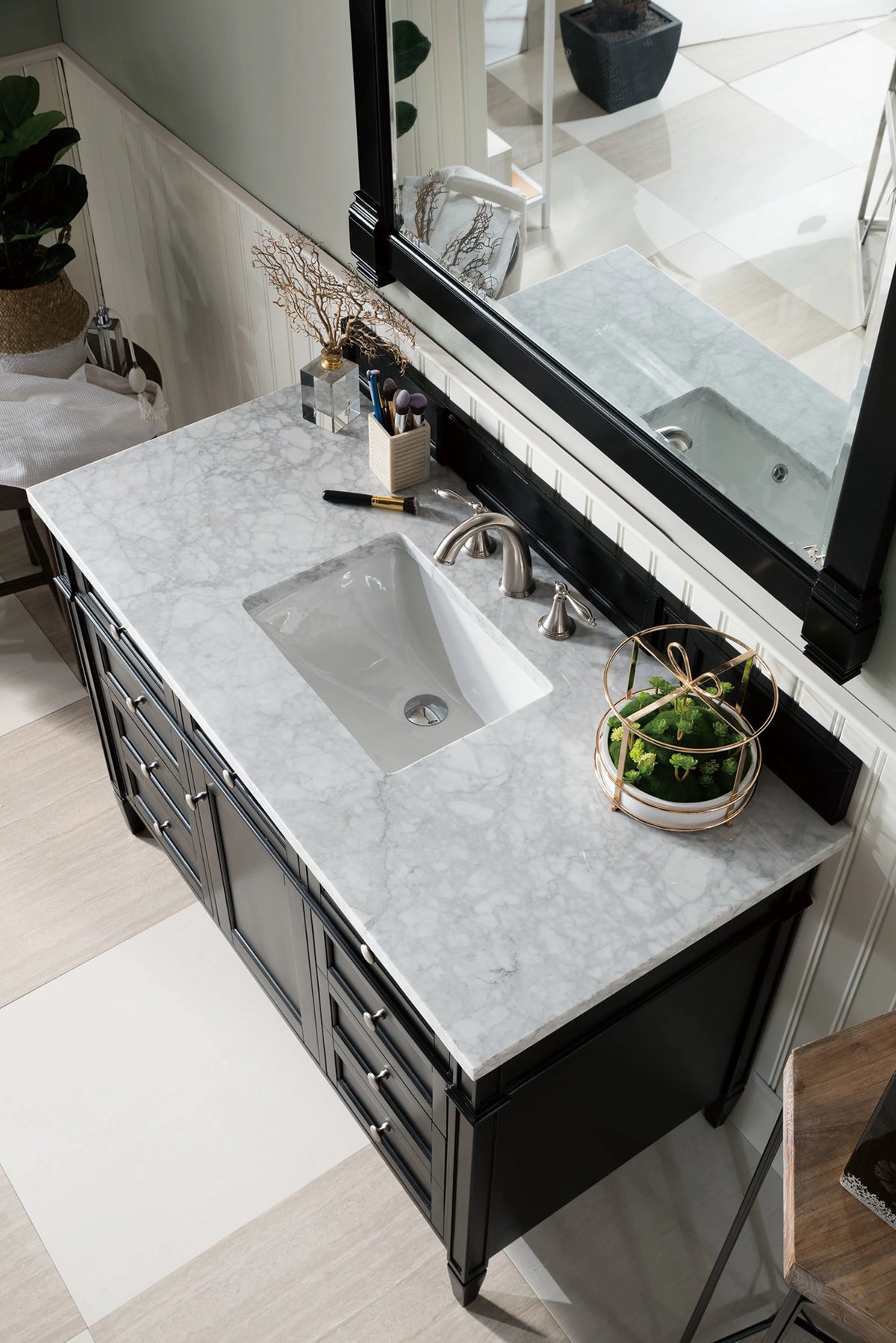 Brittany 48" Single Vanity, Black Onyx w/ 3 CM Carrara Marble Top, view 6
