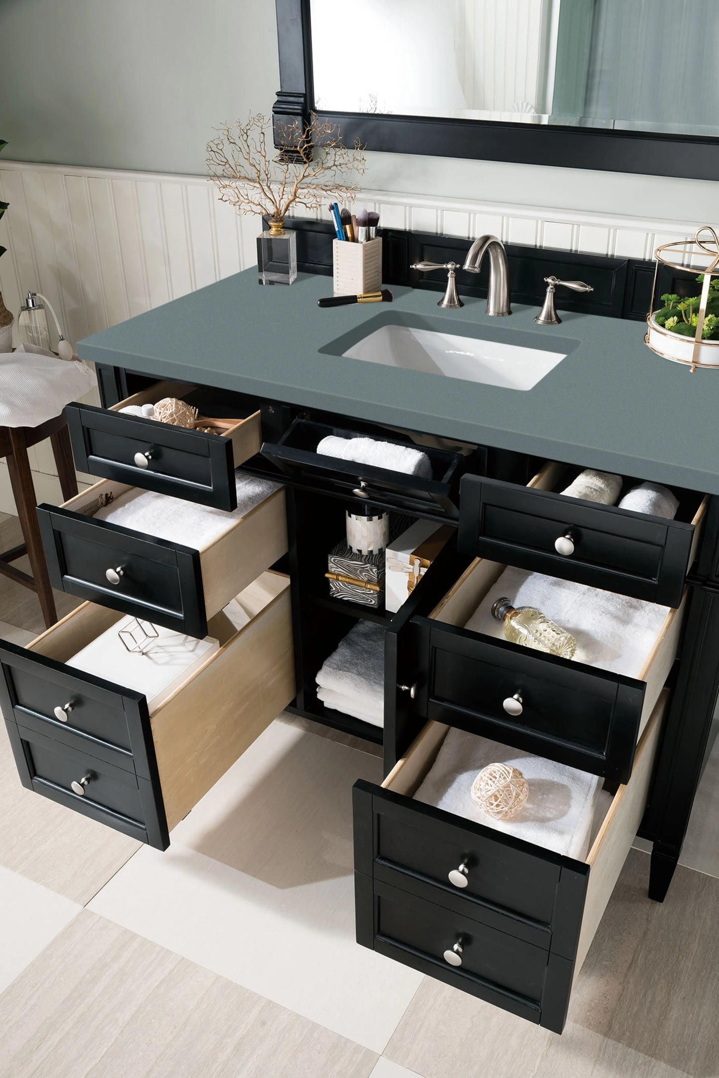 Renovate for Less Atlanta Brittany 48" Single Vanity, Black Onyx w/ 3 CM Cala Blue Silestone Top, view 5