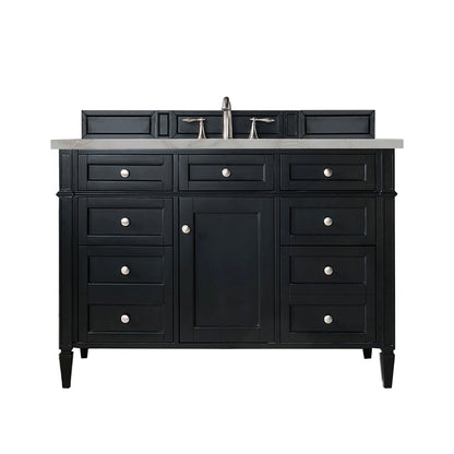 Brittany 48" Single Vanity, Black Onyx w/ 3 CM Victorian Silver Silestone Top