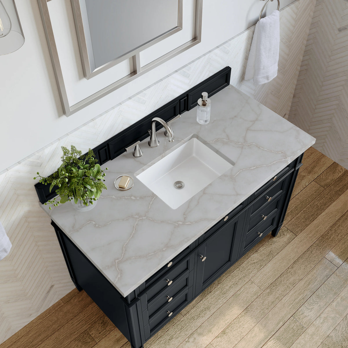 Brittany 48" Single Vanity, Black Onyx w/ 3 CM Victorian Silver Silestone Top, view 7
