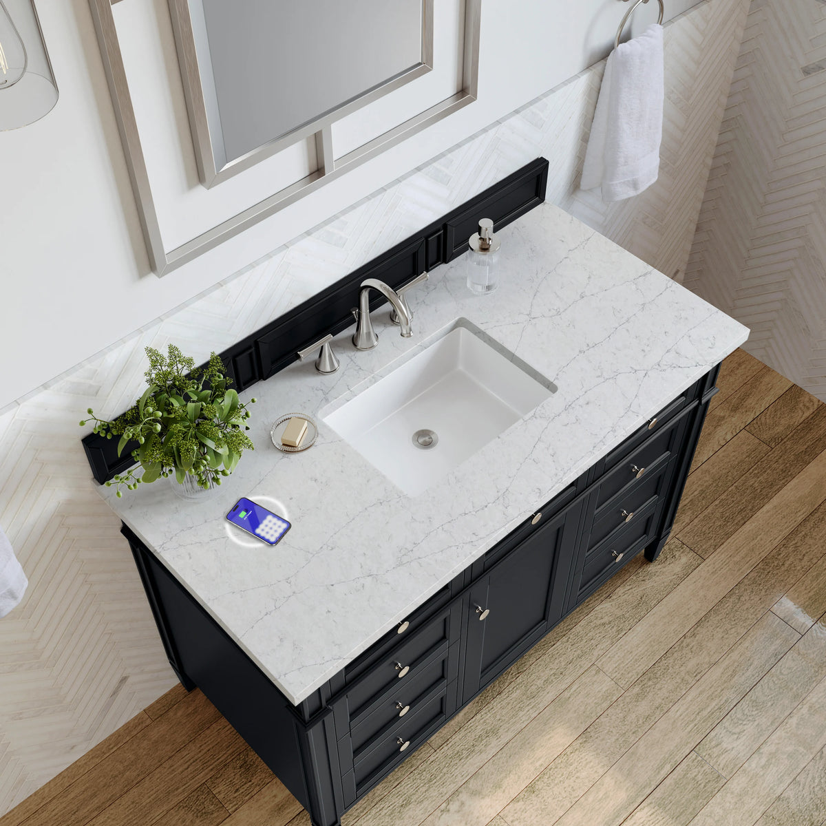 Brittany 48" Single Vanity, Black Onyx w/ 3 CM Eternal Jasmine Pearl Silestone Top w/FreePower Wireless Charger, view 10