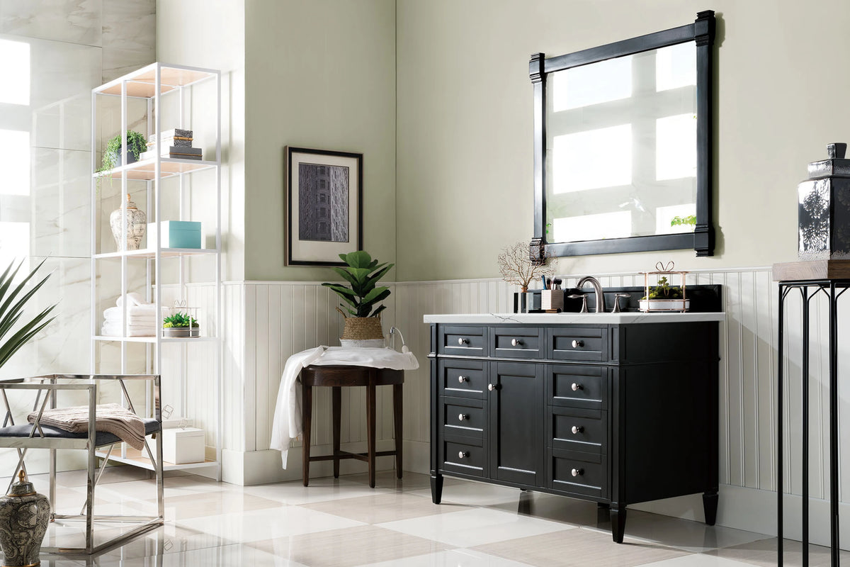 Brittany 48" Single Vanity, Black Onyx w/ 3 CM Ethereal Noctis Silestone Top w/FreePower Wireless Charger, view 7