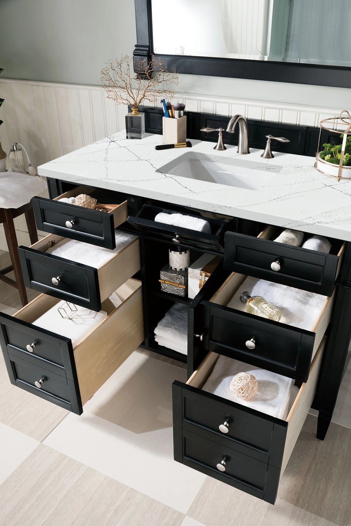 Brittany 48" Single Vanity, Black Onyx w/ 3 CM Ethereal Noctis Silestone Top w/FreePower Wireless Charger, view 8