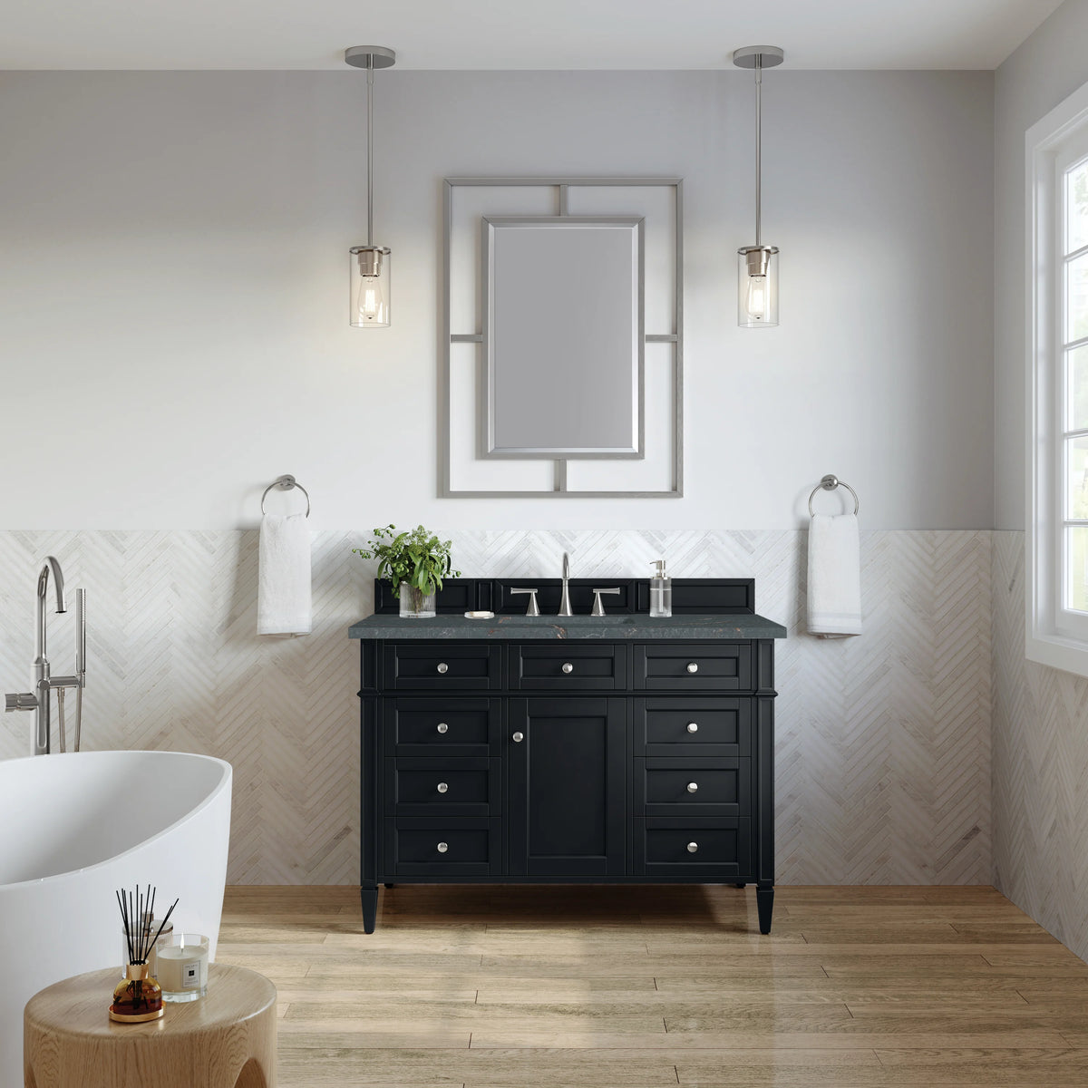 Brittany 48" Single Vanity, Black Onyx w/ 3 CM Parisien Bleu Silestone Top w/FreePower Wireless Charger, view 6