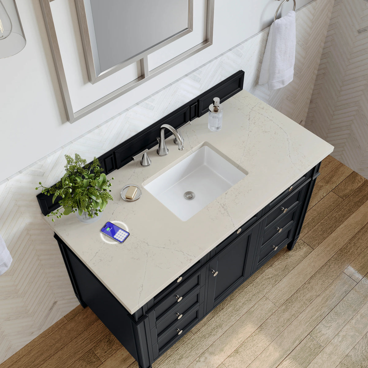 Brittany 48" Single Vanity, Black Onyx, w/ 3 CM Siberian Silestone Top w/FreePower Wireless Charger, view 8