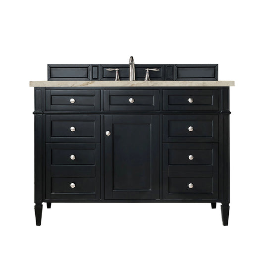 Brittany 48" Single Vanity, Black Onyx, w/ 3 CM Tajnar Eclos Top w/FreePower Wireless Charger