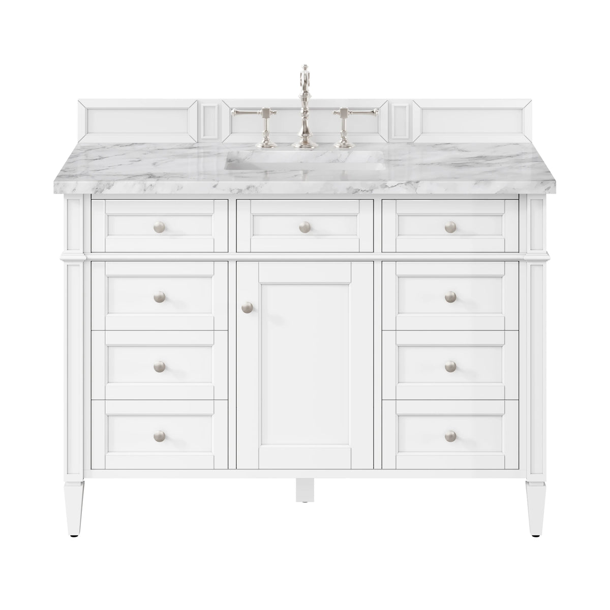 Brittany 48" Single Vanity, Bright White w/ 3 CM Carrara Marble Top
