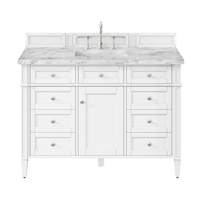Brittany 48" Single Vanity, Bright White w/ 3 CM Carrara Marble Top