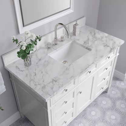 Brittany 48" Single Vanity, Bright White w/ 3 CM Carrara Marble Top, view 7