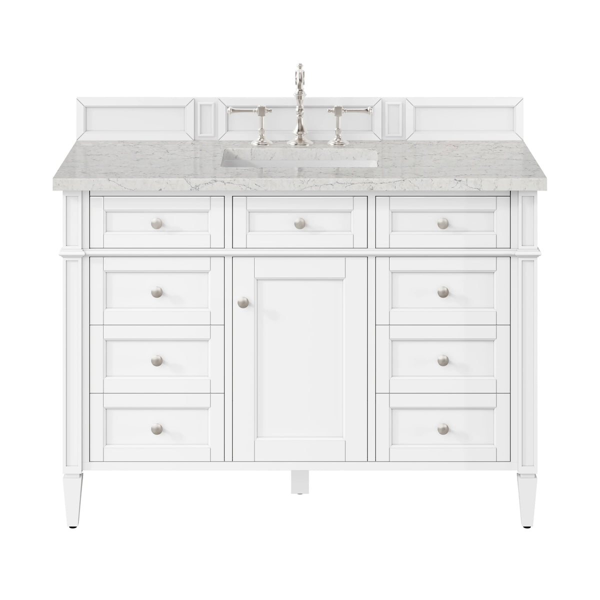 Brittany 48" Single Vanity, Bright White w/ 3 CM Eternal Jasmine Pearl Silestone Top
