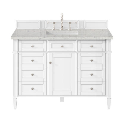 Brittany 48" Single Vanity, Bright White w/ 3 CM Eternal Jasmine Pearl Silestone Top