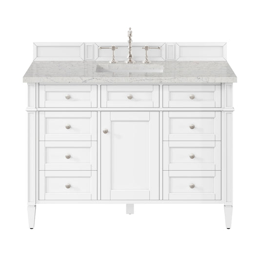 Brittany 48" Single Vanity, Bright White w/ 3 CM Eternal Jasmine Pearl Silestone Top