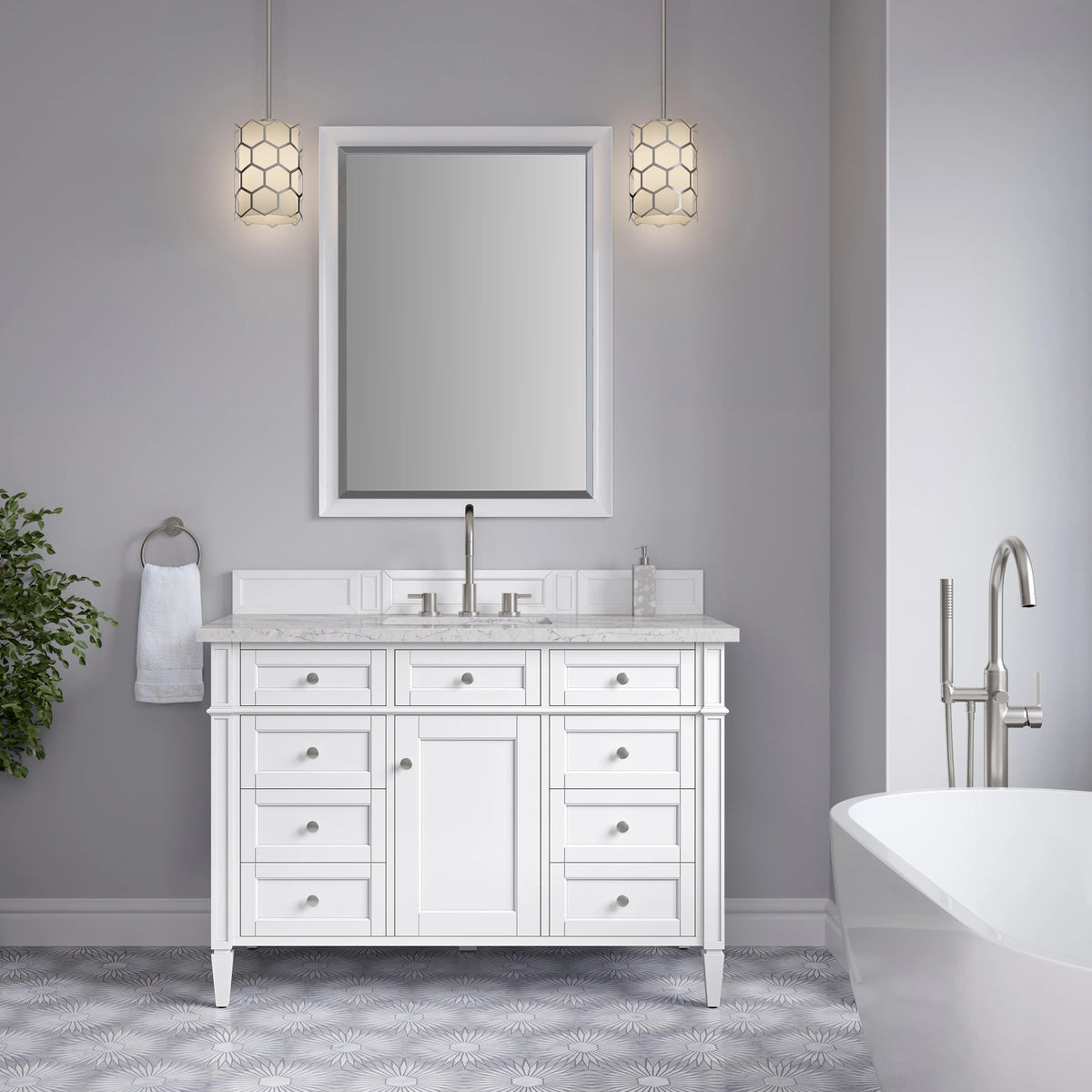 Brittany 48" Single Vanity, Bright White w/ 3 CM Eternal Jasmine Pearl Silestone Top, view 3