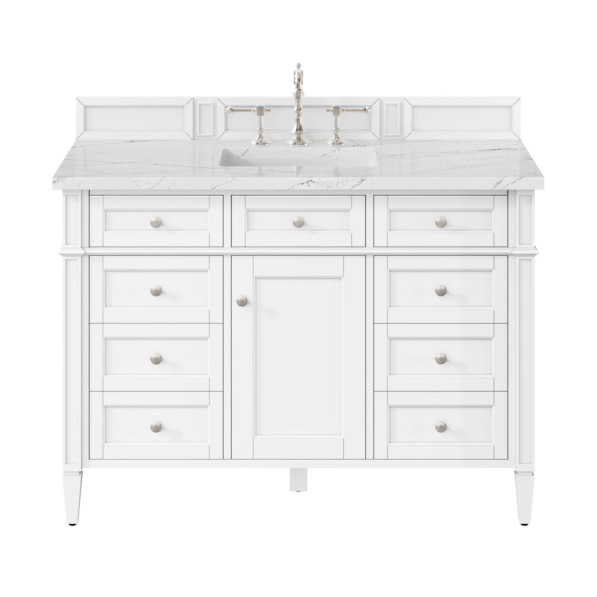 Brittany 48" Single Vanity, Bright White w/ 3 CM Ethereal Noctis Silestone Top