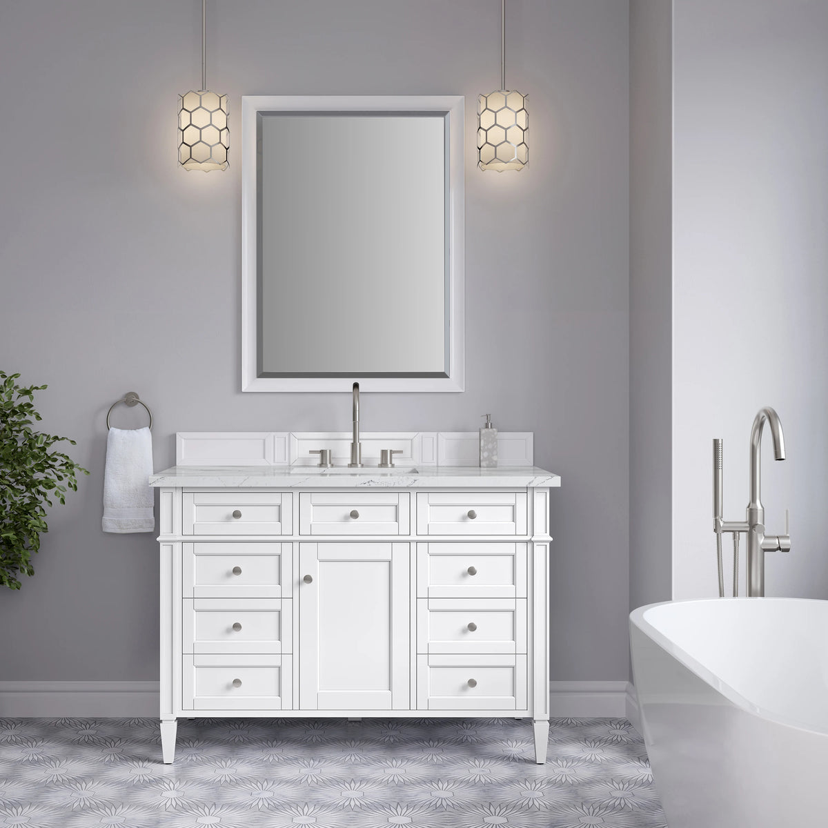 Brittany 48" Single Vanity, Bright White w/ 3 CM Ethereal Noctis Silestone Top, view 3