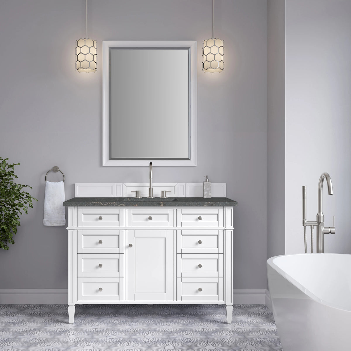 Brittany 48" Single Vanity, Bright White w/ 3 CM Parisien Bleu Silestone Top, view 3