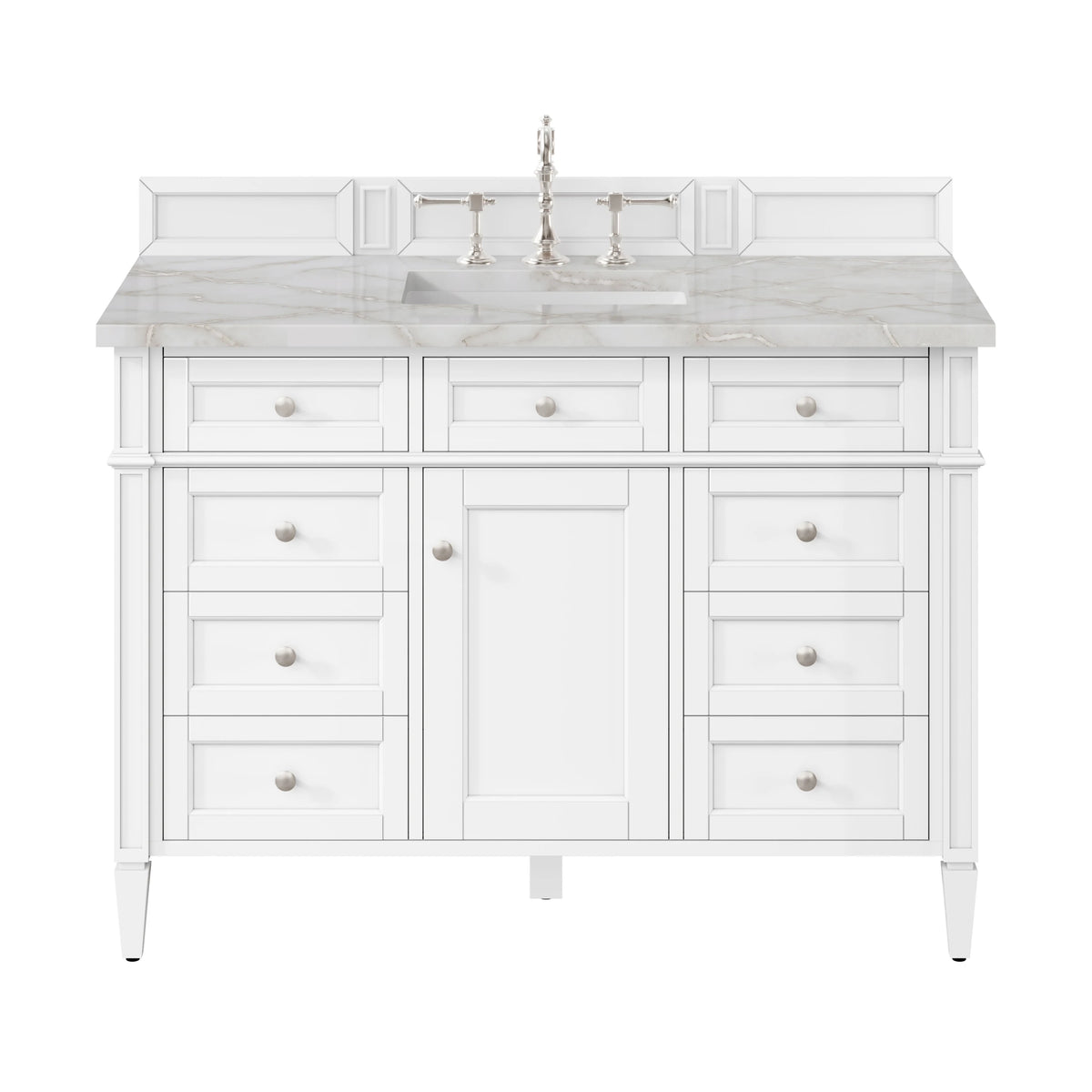 Brittany 48" Single Vanity, Bright White w/ 3 CM Victorian Silver Silestone Top