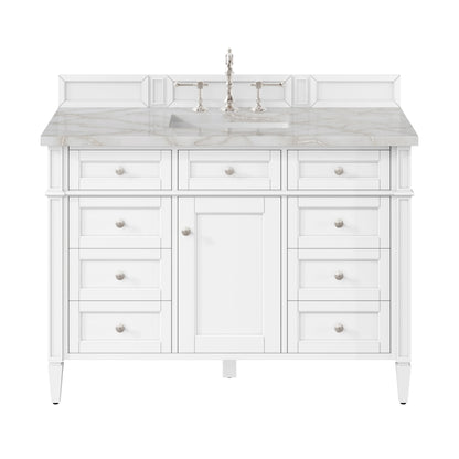 Brittany 48" Single Vanity, Bright White w/ 3 CM Victorian Silver Silestone Top
