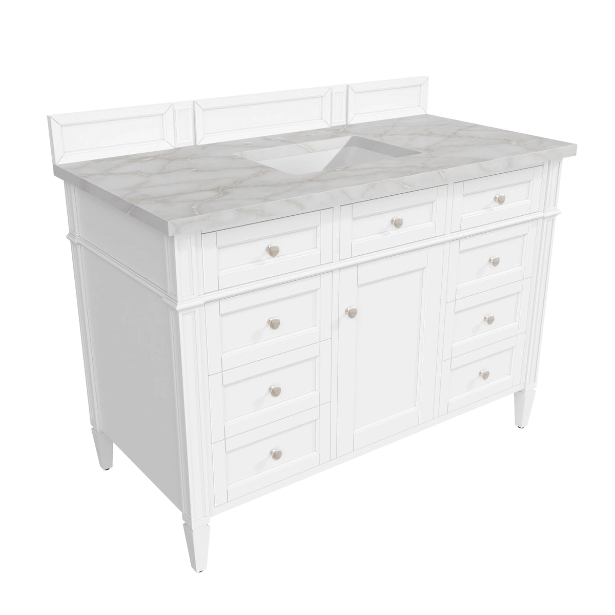 Brittany 48" Single Vanity, Bright White w/ 3 CM Victorian Silver Silestone Top, view 8