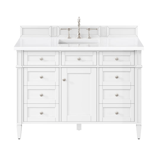 Brittany 48" Single Vanity, Bright White w/ 3 CM White Zeus Silestone Top