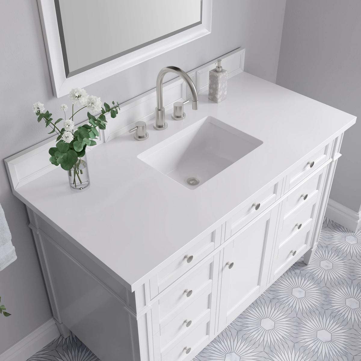 Brittany 48" Single Vanity, Bright White w/ 3 CM White Zeus Silestone Top, view 6
