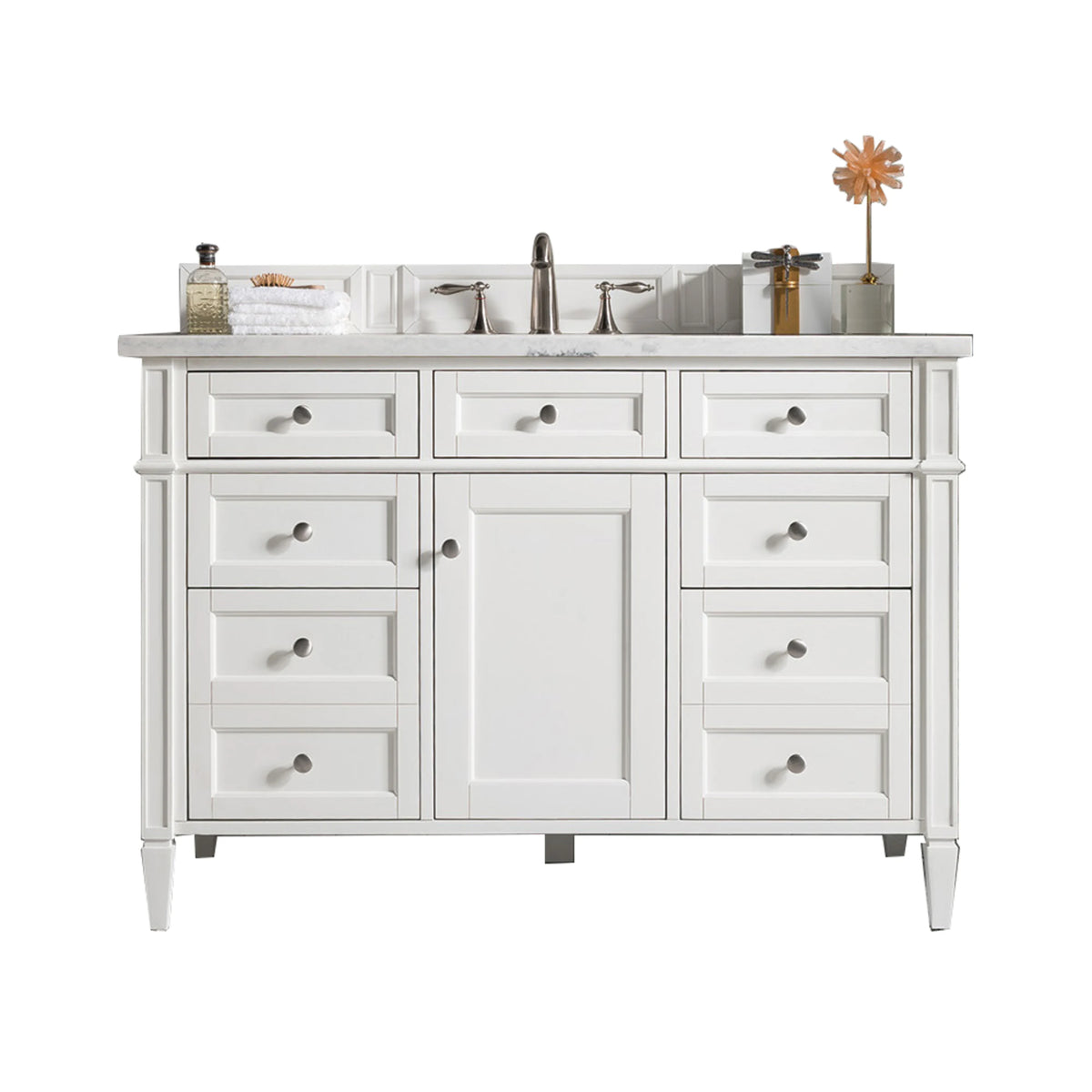 Brittany 48" Single Vanity, Bright White w/ 3 CM Eternal Jasmine Pearl Silestone Top w/FreePower Wireless Charger