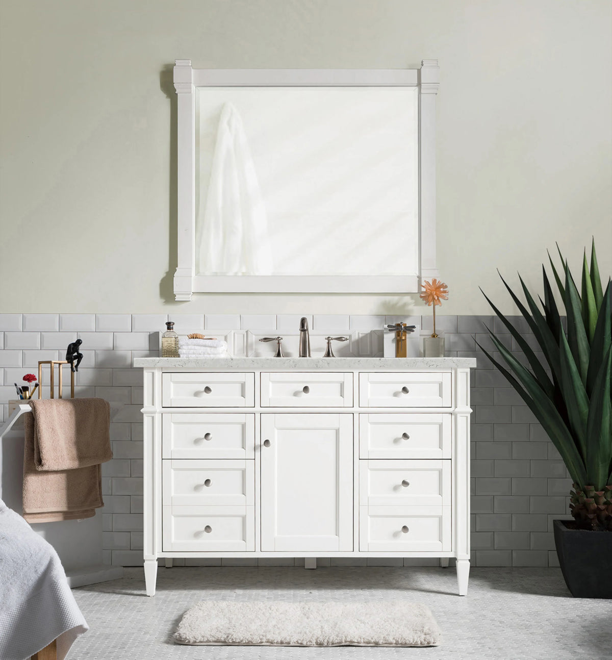 Brittany 48" Single Vanity, Bright White w/ 3 CM Eternal Jasmine Pearl Silestone Top w/FreePower Wireless Charg, view 6