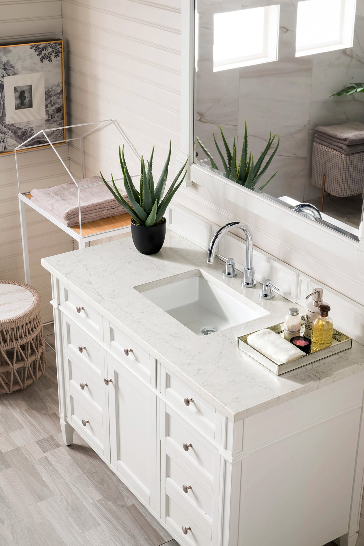 Brittany 48" Single Vanity, Bright White w/ 3 CM Eternal Jasmine Pearl Silestone Top w/FreePower Wireless Charg, view 7