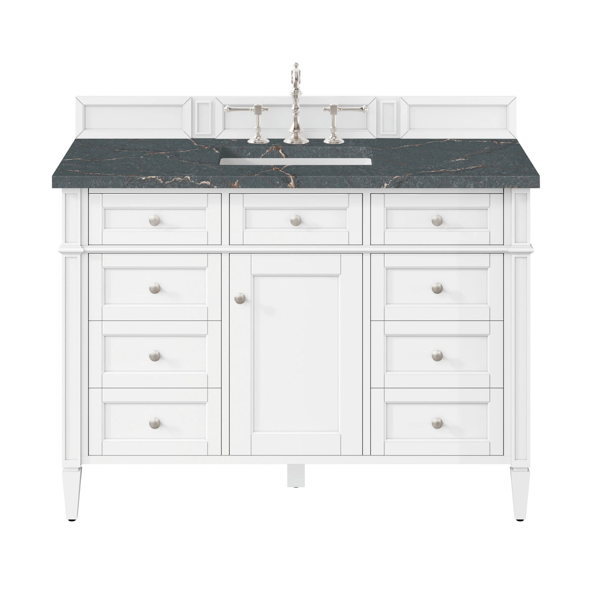 Brittany 48" Single Vanity, Bright White w/ 3 CM Parisien Bleu Silestone Top w/FreePower Wireless Charger