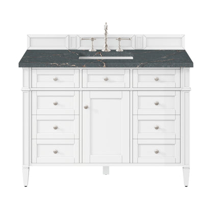 Brittany 48" Single Vanity, Bright White w/ 3 CM Parisien Bleu Silestone Top w/FreePower Wireless Charger