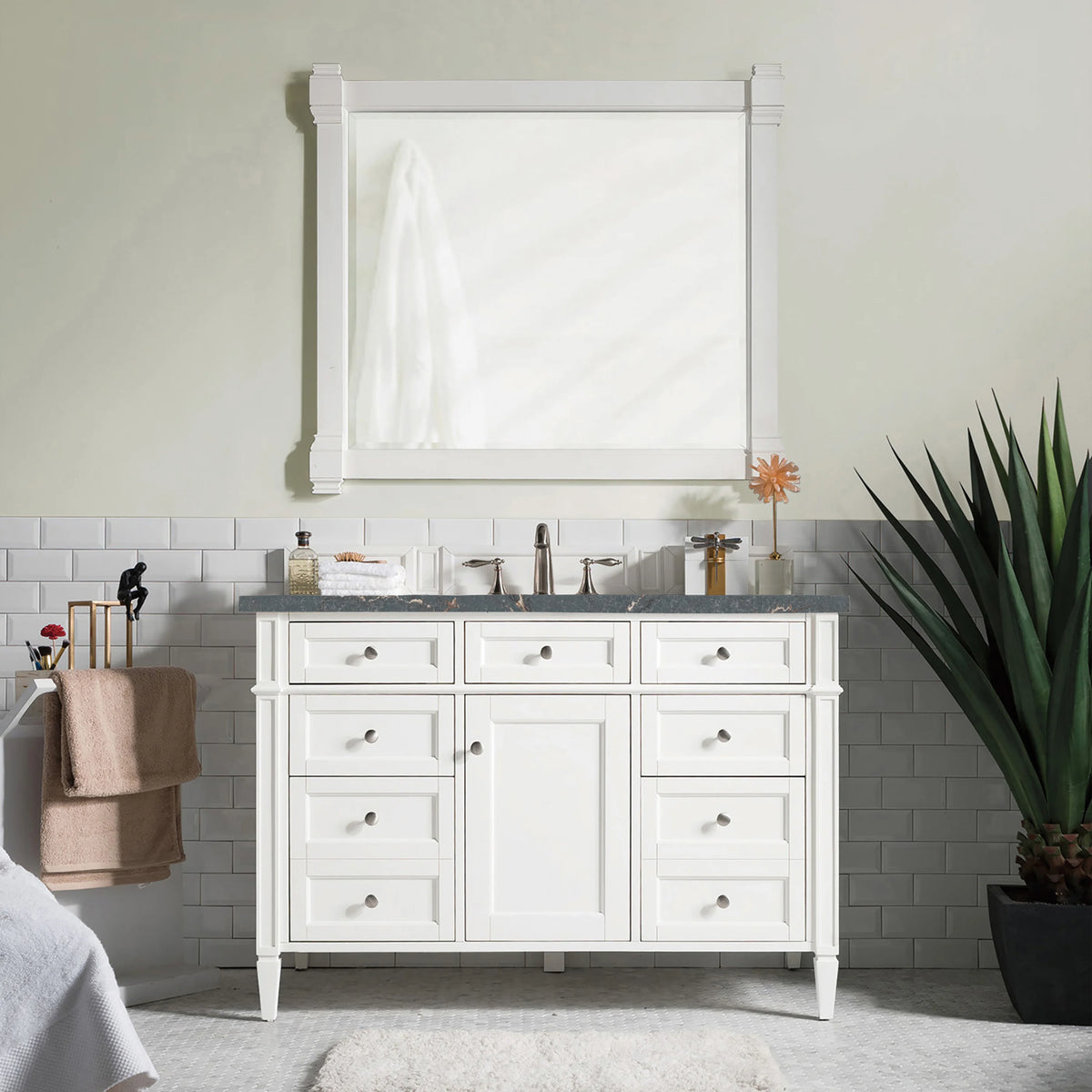 Brittany 48" Single Vanity, Bright White w/ 3 CM Parisien Bleu Silestone Top w/FreePower Wireless Charger, view 6