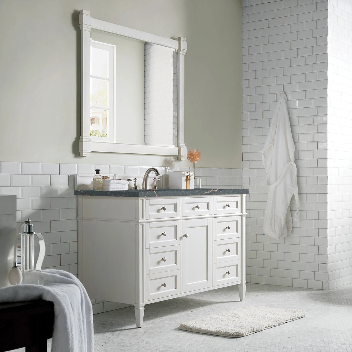 Brittany 48" Single Vanity, Bright White w/ 3 CM Parisien Bleu Silestone Top w/FreePower Wireless Charger, view 7