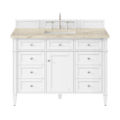 Brittany 48" Single Vanity in Bright White, w/ 3 CM Tajnar Eclos Top w/FreePower Wireless Charger