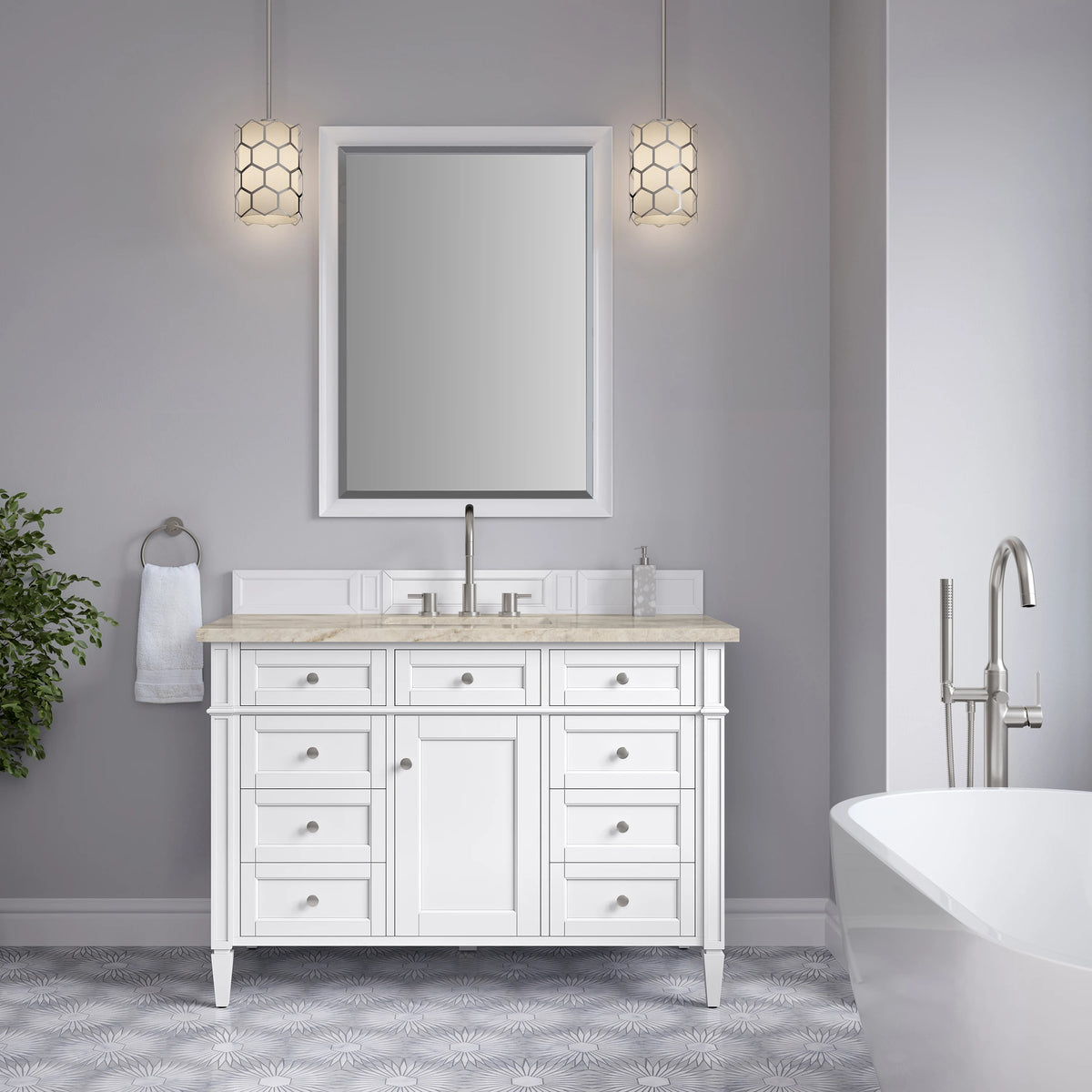 Brittany 48" Single Vanity in Bright White, w/ 3 CM Tajnar Eclos Top w/FreePower Wireless Charger, view 5
