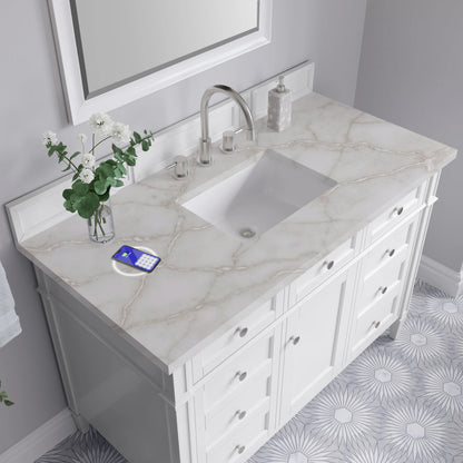 Brittany 48" Single Vanity, Bright White w/ 3 CM Victorian Silver Silestone Top w/FreePower Wireless Charger, view 10