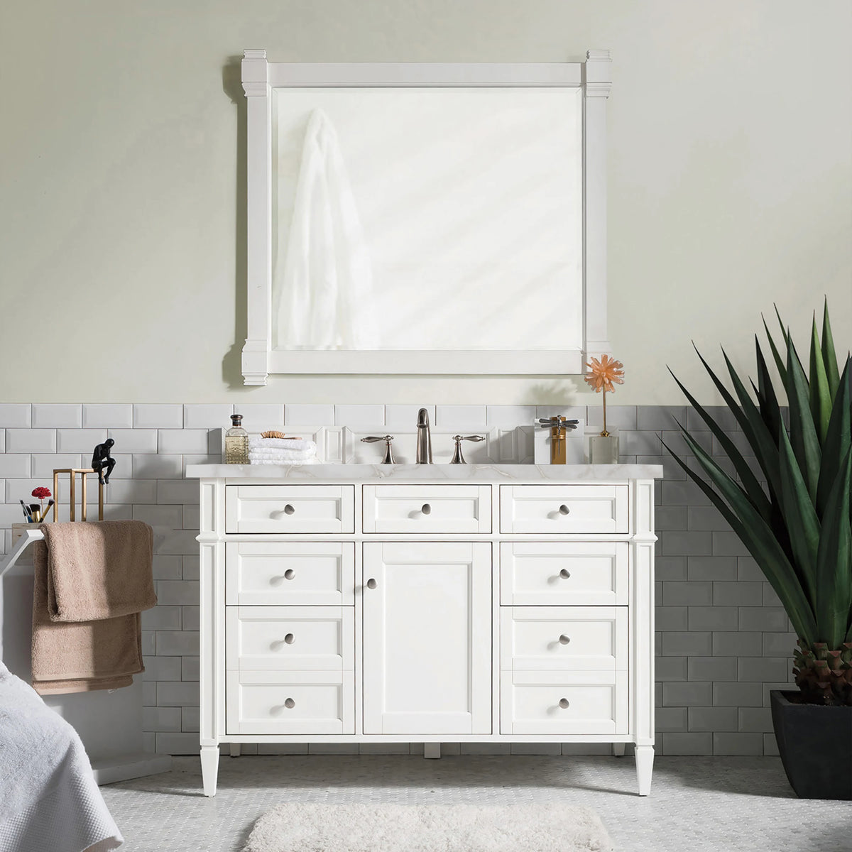 Brittany 48" Single Vanity, Bright White w/ 3 CM Victorian Silver Silestone Top w/FreePower Wireless Charger, view 6