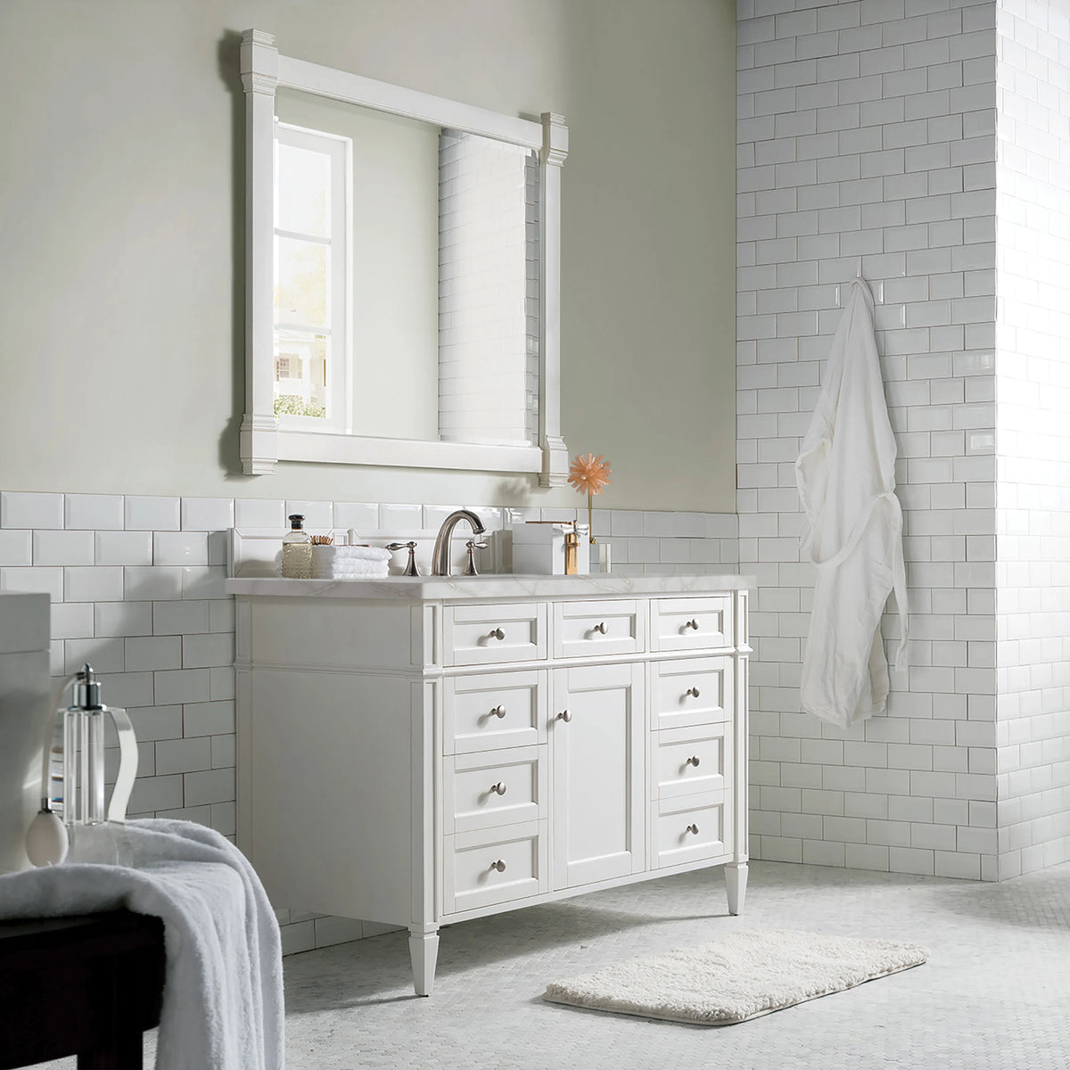 Brittany 48" Single Vanity, Bright White w/ 3 CM Victorian Silver Silestone Top w/FreePower Wireless Charger, view 7
