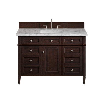 Brittany 48" Single Vanity, Burnished Mahogany w/ 3 CM Carrara Marble Top