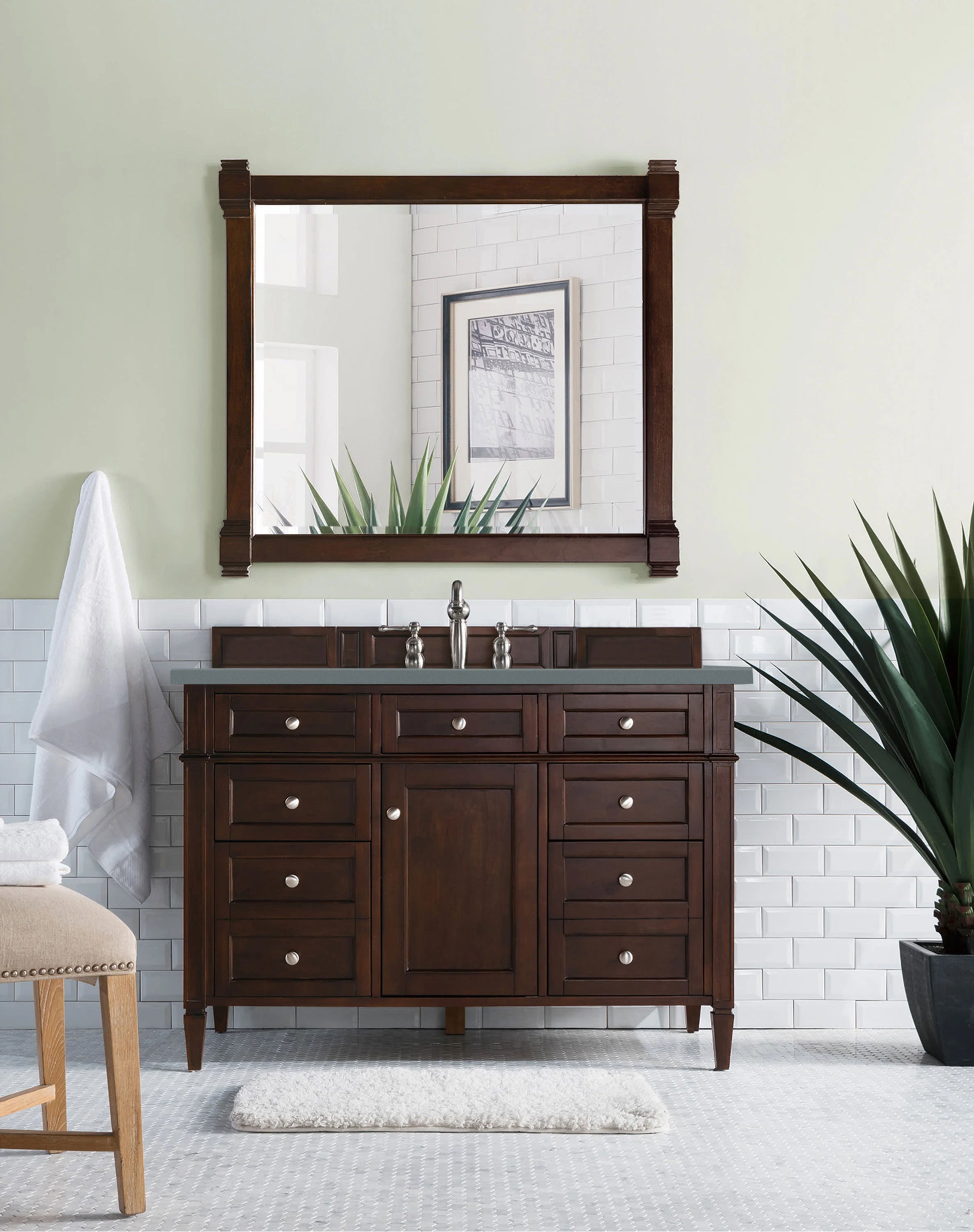 Renovate for Less Atlanta Brittany 48" Single Vanity, Burnished Mahogany w/ 3 CM Cala Blue Silestone Top, view 3