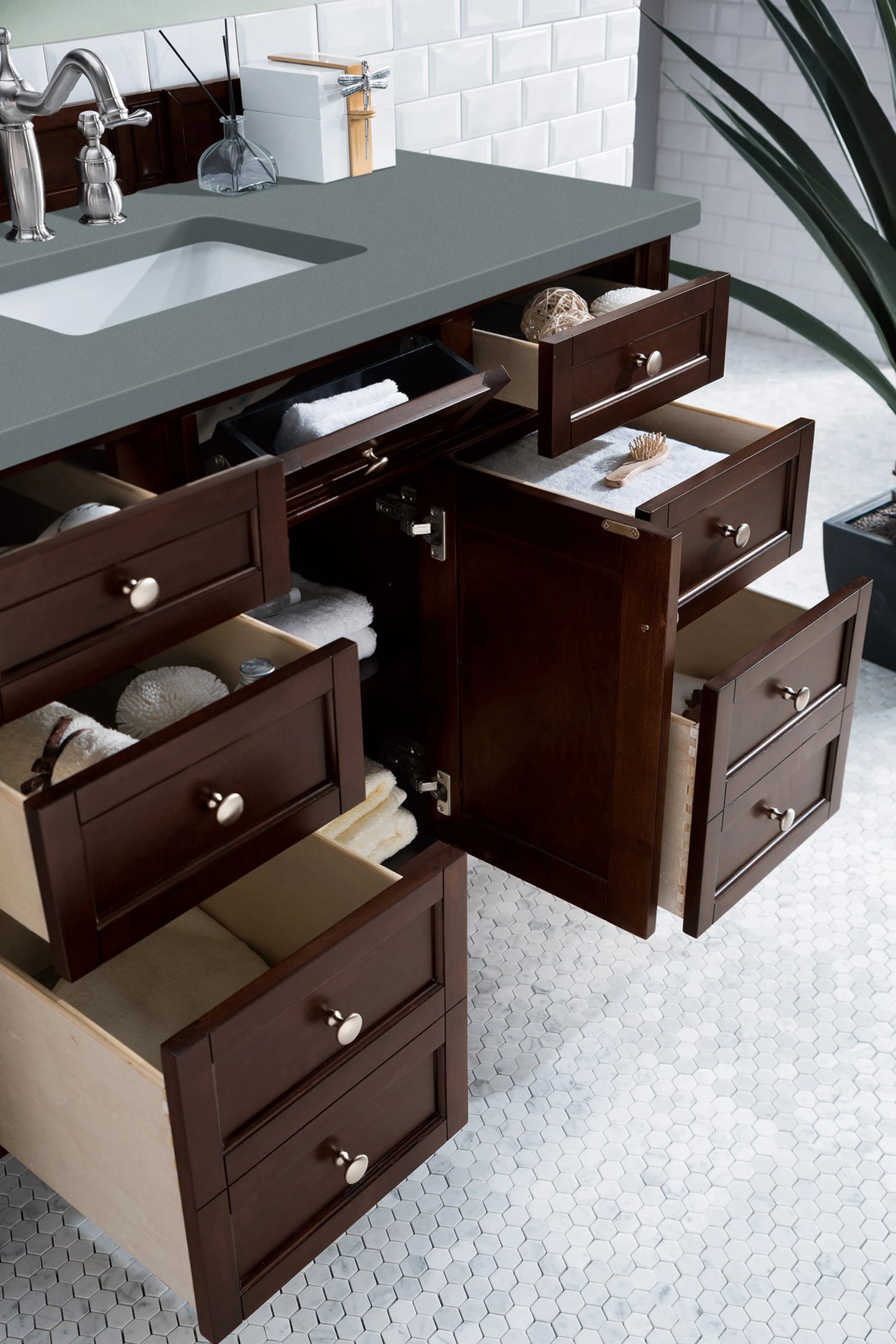 Renovate for Less Atlanta Brittany 48" Single Vanity, Burnished Mahogany w/ 3 CM Cala Blue Silestone Top, view 5
