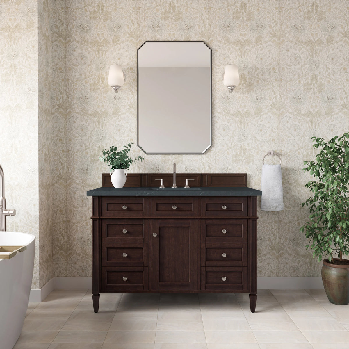 Brittany 48" Single Vanity, Burnished Mahogany w/ 3 CM Charcoal Soapstone Silestone Top, view 3