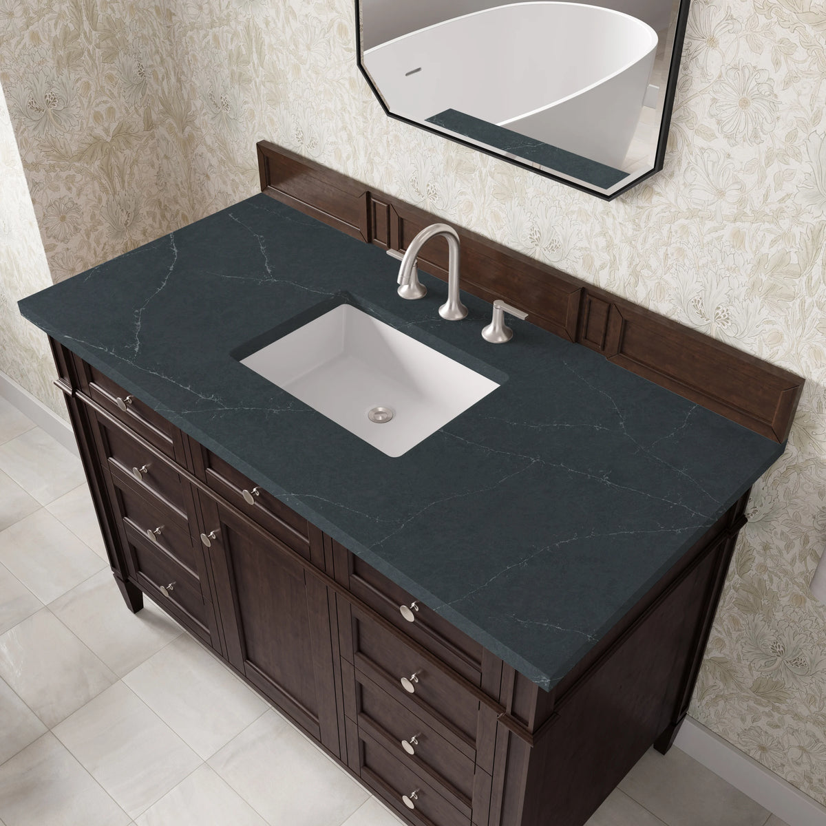 Brittany 48" Single Vanity, Burnished Mahogany w/ 3 CM Charcoal Soapstone Silestone Top, view 7