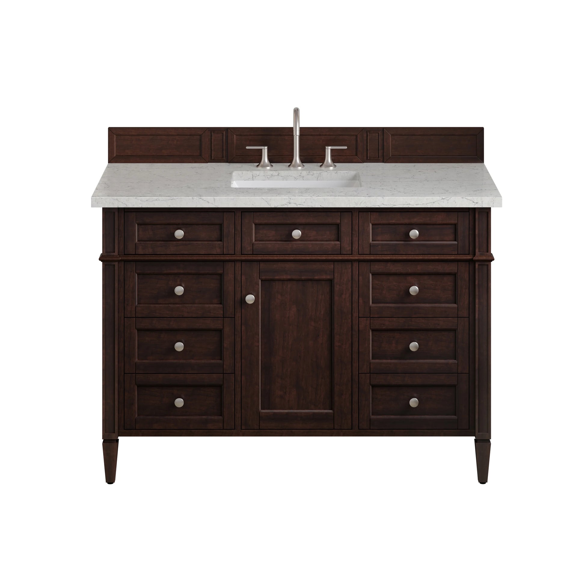 Brittany 48" Single Vanity, Burnished Mahogany w/ 3 CM Eternal Jasmine Pearl Silestone Top