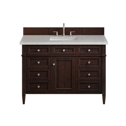 Brittany 48" Single Vanity, Burnished Mahogany w/ 3 CM Eternal Jasmine Pearl Silestone Top