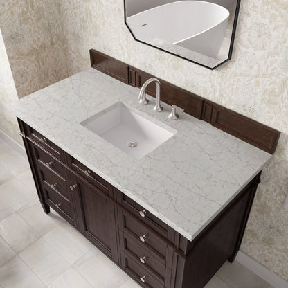 Brittany 48" Single Vanity, Burnished Mahogany w/ 3 CM Eternal Jasmine Pearl Silestone Top, view 7