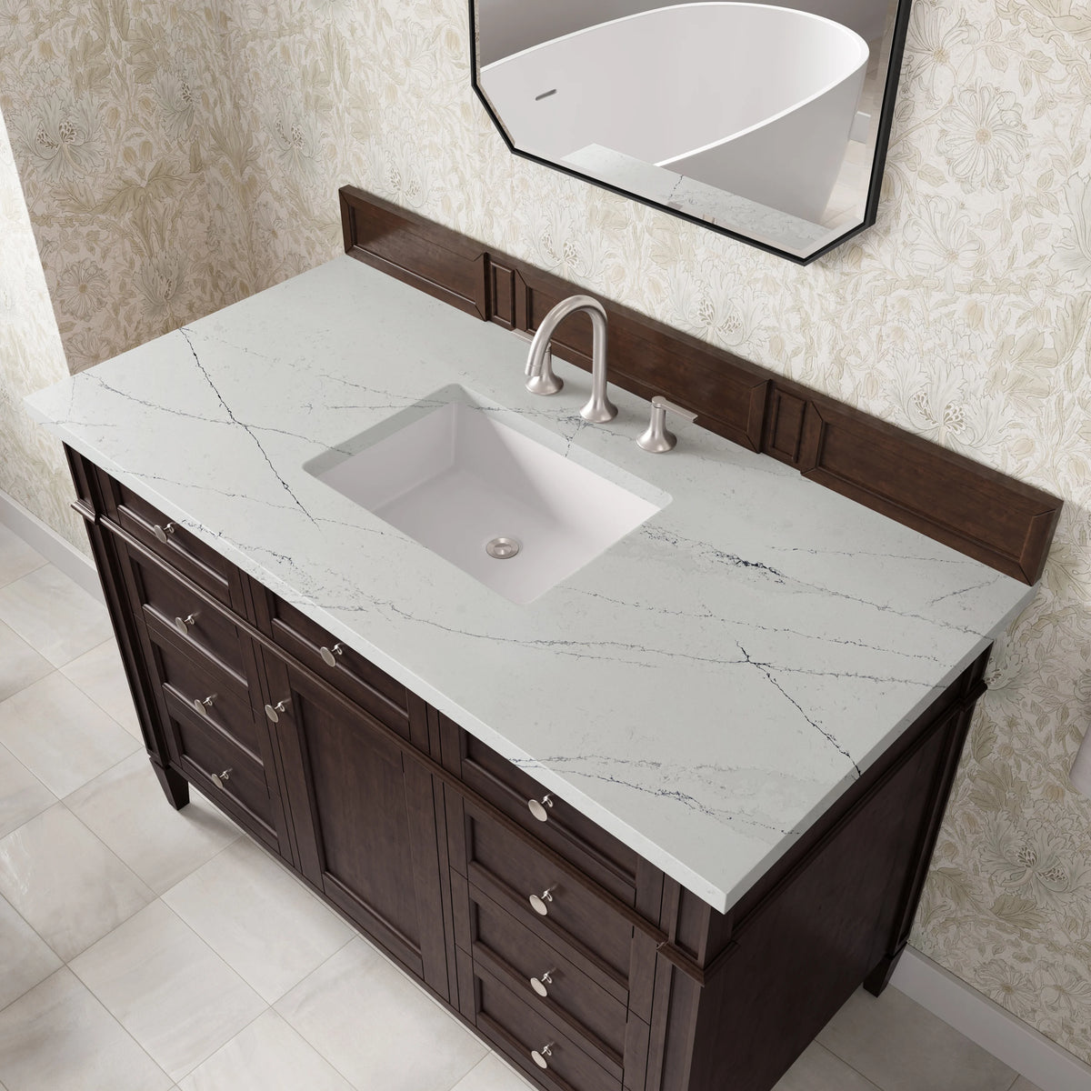 Brittany 48" Single Vanity, Burnished Mahogany w/ 3 CM Ethereal Noctis Silestone Top, view 7