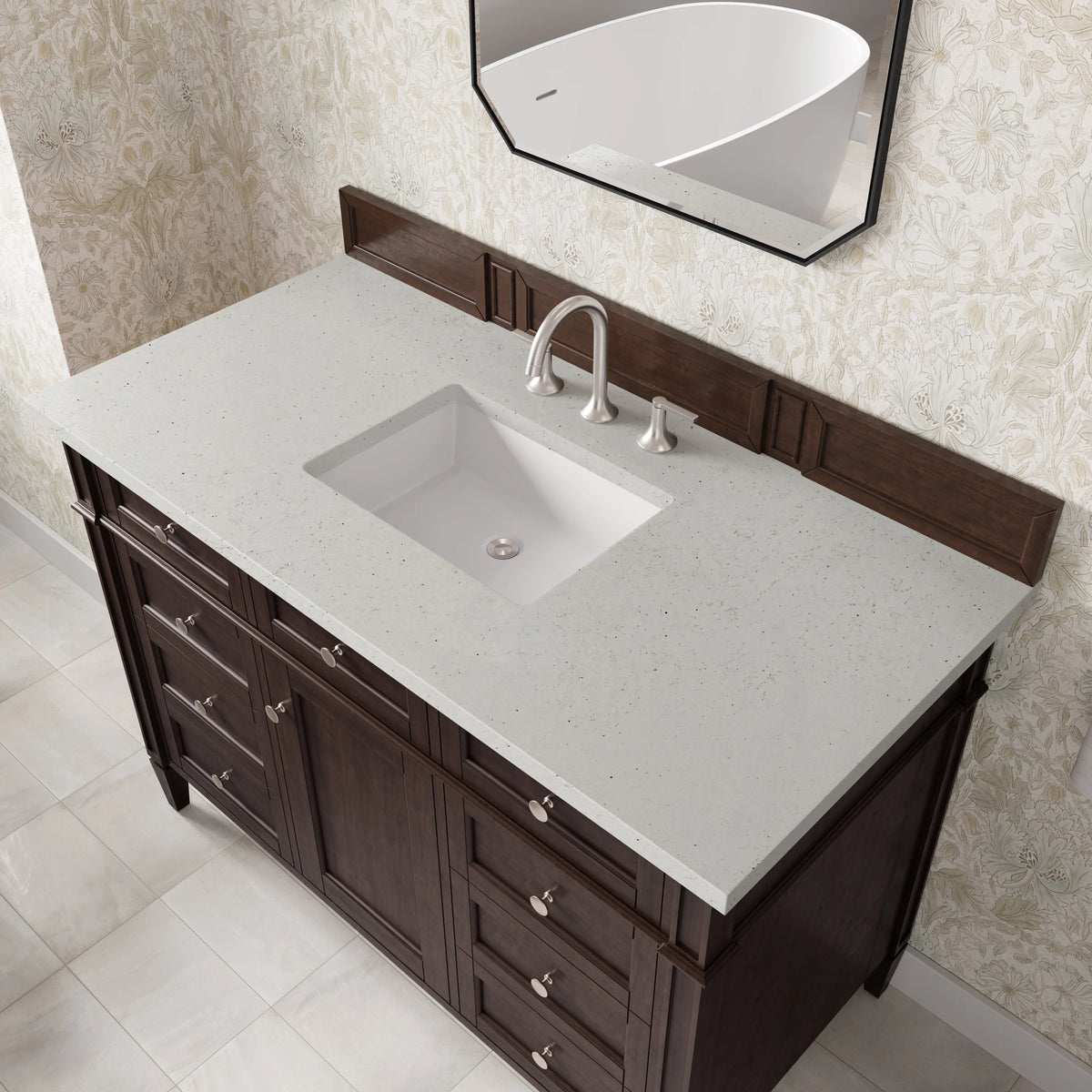 Brittany 48" Single Vanity, Burnished Mahogany w/ 3 CM Lime Delight Silestone Top, view 7