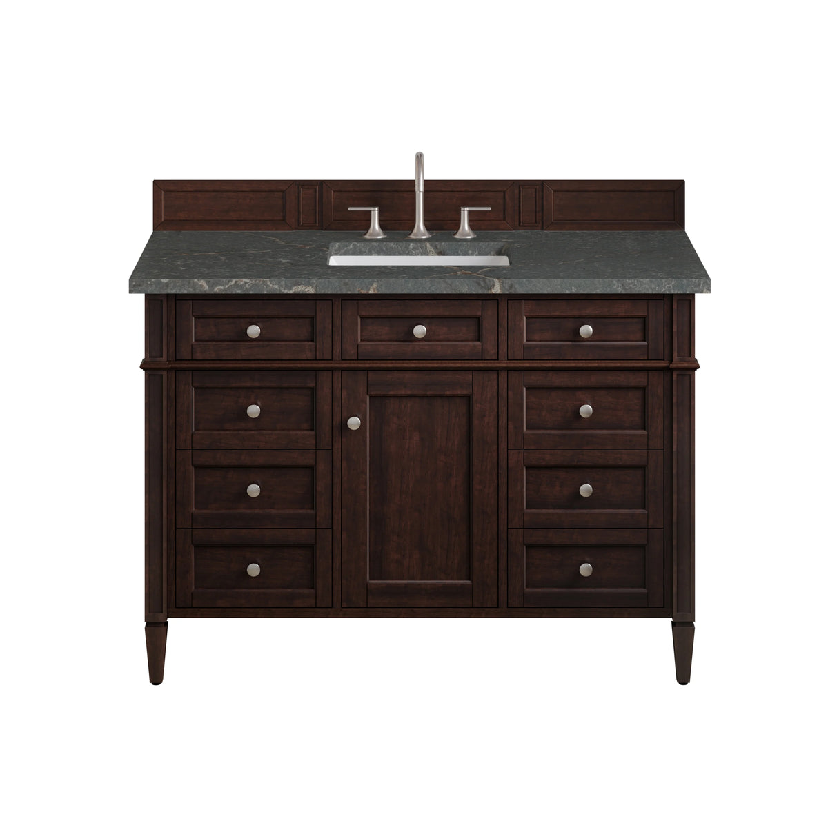Brittany 48" Single Vanity, Burnished Mahogany w/ 3 CM Parisien Bleu Silestone Top