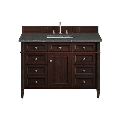 Brittany 48" Single Vanity, Burnished Mahogany w/ 3 CM Parisien Bleu Silestone Top