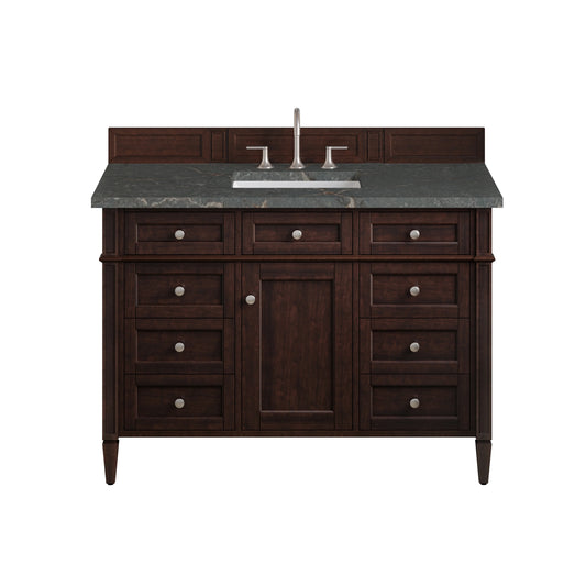 Brittany 48" Single Vanity, Burnished Mahogany w/ 3 CM Parisien Bleu Silestone Top